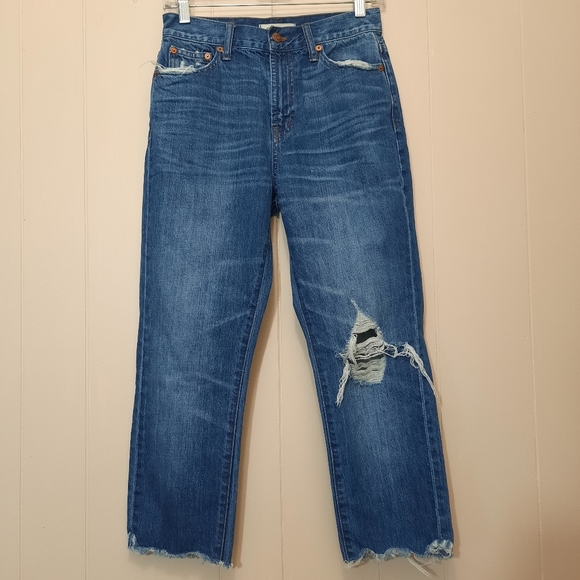 MADEWELL PERFECT Jeans Cropped Distressed 100% Cotton Taper Leg Denim Fall - Picture 2 of 12
